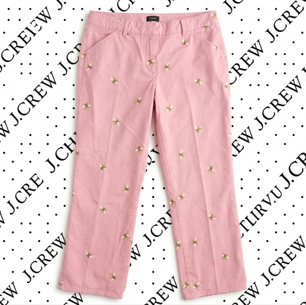 J. Crew Favorite Fit Pink Bee Embroidered Cropped Chino Pants